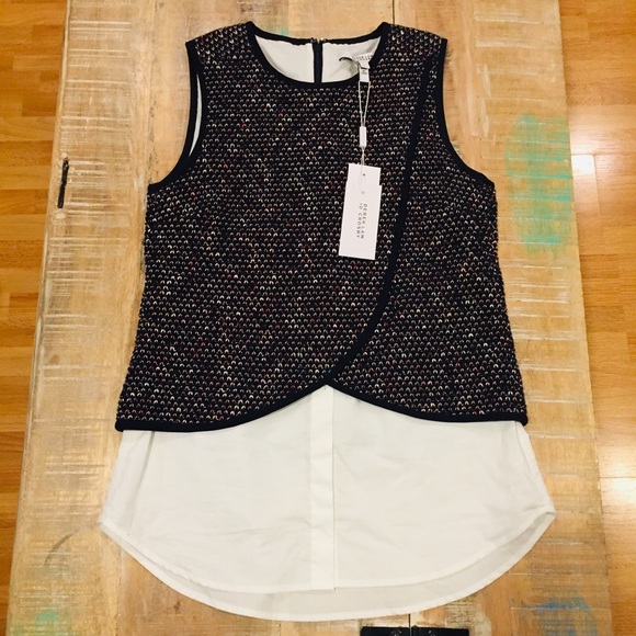 NWT Derek Lam 10 Crosby 2-in-1 Crossover Tank 0 white blue top - Picture 2 of 8